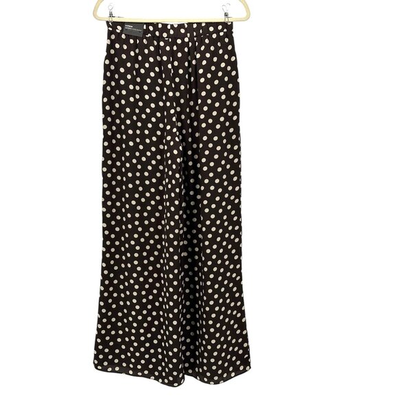 NEW Express Womens XS Pants Wide Leg Super High Rise Polka Dot Brown Lined - Picture 5 of 14